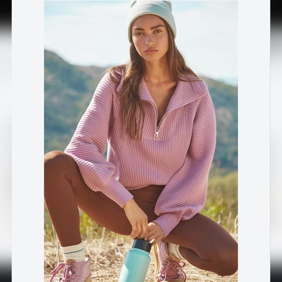 Varley Sweaters - Varley Reid Half Zip Smokey Grape Rib Knit Pullover Sweater Top